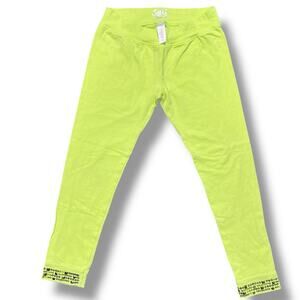Justice Girls Capri Leggings Neon Green with Metallic Green Studded Cuffs Sz 10